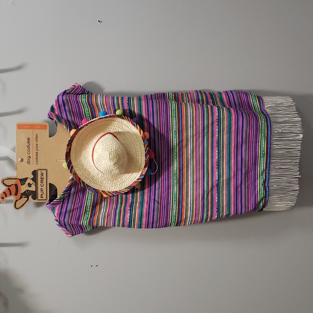 Pup Crew NWT Dog Apparel Multicolor Striped Serape and Sombrero